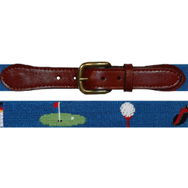 Smathers & Branson Golfer's Life Needlepoint Belt - Blueberry